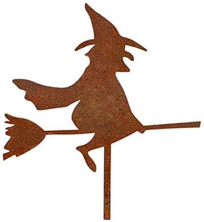 Tuinsteker Heks - Roestdecoratie Cortenstaal - Bloembed Versieren - Voorgeroest Natuurlijk Patina - 26 cm Hoog - Roestkleurig