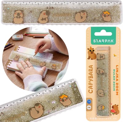 Capibara Plastic schoolliniaal 20 cm, vloeibare deeltjes, meetinstrumenten voor kinderen