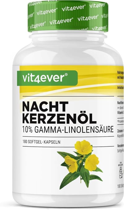 Vit4ever - Teunisbloemolie - 180 capsules - Hooggedoseerd met 2000 mg per dagelijkse dosis - Premium: 10% gamma-linoleenzuur GLA, met natuurlijke vitamine E & koudgeperst - Laboratorium getest