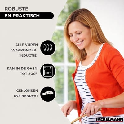 Set van 2 pannen 20 en 28 cm roestvrij staal, 2 glazen deksels en 6 roestvrijstalen keukengerei Fackelmann Eterna