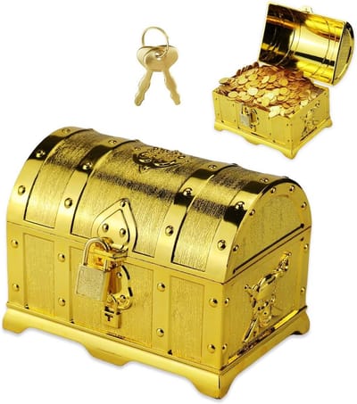Gouden Schatkist met Slot voor Kinderen: Piraten Box voor Sieraden en Sparen