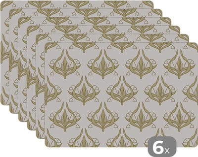 Placemat - Placemats kunststof - Patroon - Bloemen - Art Nouveau - 45x30 cm - 6 stuks - Hittebestendig - Anti-Slip - Onderlegger - Afneembaar