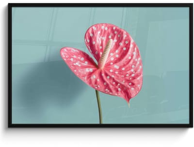 Poster in lijst - Fotolijst 120x80 cm - Posters - Blad - Anthurium - Stippen - Roze - Posterlijst zwart - Decoratie - Wanddecoratie woonkamer - Muurdecoratie slaapkamer