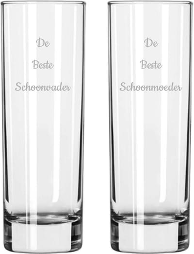 Gegraveerde longdrinkglas 22cl De Beste Schoonvader- De Beste Schoonmoeder