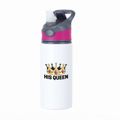 Hacebo® - His queen waterfles met rietje roze - Verjaardag - Haar - Hem - Grappige tekst - water fles - 650ML