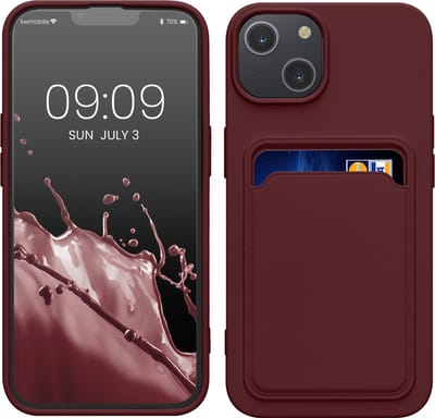 kwmobile telefoonhoesje geschikt voor Apple iPhone 14 - Hoesje met pasjeshouder - TPU case in wijnrood