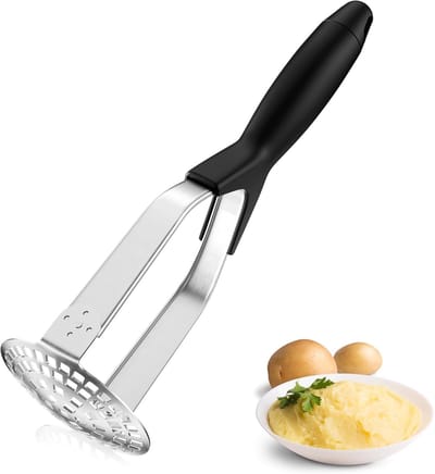 QTTVBTNA -Roestvrijstalen Aardappelstamper met Antislip Handvat – Ergonomische Pureestamper voor Aardappelen, Groenten en Fruit – Duurzaam, Vaatwasmachinebestendig en Gemakkelijk in Gebruik