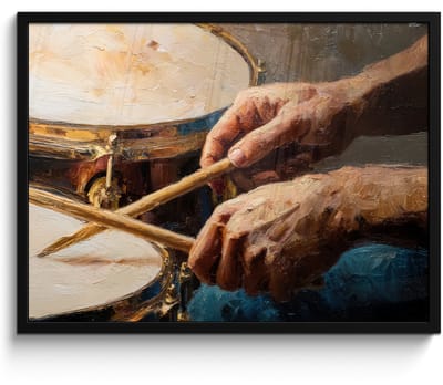 Poster in lijst - Fotolijst 80x60 cm - Posters - Drumstokken - Olieverf - Man - Posterlijst zwart - Decoratie - Wanddecoratie woonkamer - Muurdecoratie slaapkamer