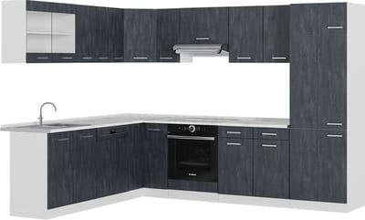 Vicco Hoekkeuken R-Line, Zwart beton/Wit, 287 x 227 cm zonder werkblad