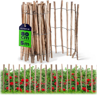 KADAX Hek van hazelaar, schutting, van hazelnoot, tuinhek in verschillende maten, weerbestendige latten, houten omheining voor tuin, natuurproduct (7-9 cm), 80 x 500 cm