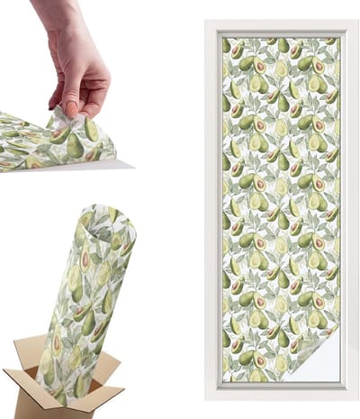 Tulup Raamfolie Anti inkijk - Avocadobladeren Privacy Folie Raam - 50x146 cm - Groente Anti inkijk Folie - Raamfolie Tegen inkijk Glas in Lood - Voor de keuken, hal en woonkamer - Raamfolie Zonwering