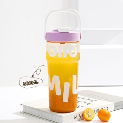 Zomer Buitentoerisme Plastic Beker Met Handvat Sapbeker Grote Capaciteit Rietjesbeker Draagbaar valbestendig Fitness Waterbeker yellow