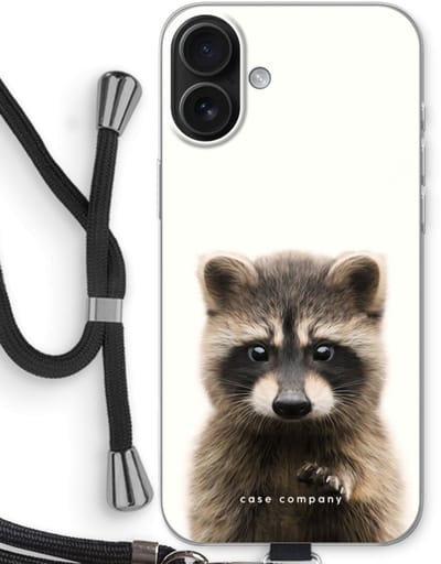 Case Company® - Hoesje met koord geschikt voor iPhone 16 Plus hoesje met Koord - Rocco - Telefoonhoesje met Zwart Koord - Bescherming aan alle Kanten en Over de Schermrand