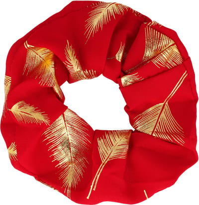 Haarsoires Haarelastiek Scrunchie – Verenprint – Gladde Stof – Rood Goud - Haarkrinkel - Haar Elastiek met Stof - Zacht & Haarvriendelijk
