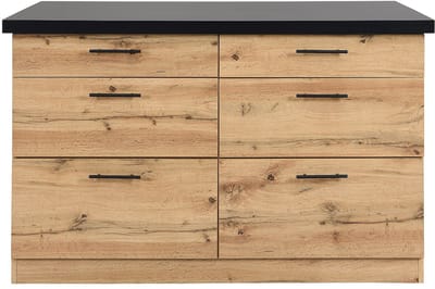 Vente-unique Keukeneiland met 6 lades van mdf en metaal - Zwart en licht naturel - ALEGRITA L 126 cm x H 80 cm x D 104 cm