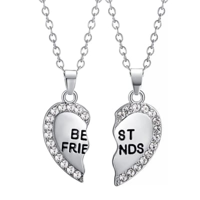 Fako Bijoux® - Vriendschapsketting - BFF Ketting - Gebroken Hart - Kristal - Zilverkleurig