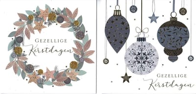 16 Luxe Kerst- en Nieuwjaarskaarten - 13x13cm - Foliebedrukking - 2 motieven - Gevouwen kaarten met