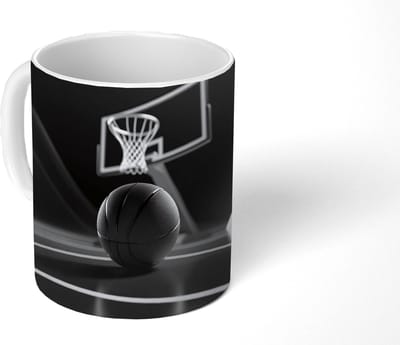 Mok - Koffiemok - Basketbal - Basketbalveld - Lichtlijnen - Mokken - 350 ML - Beker - Koffiemokken - Theemok