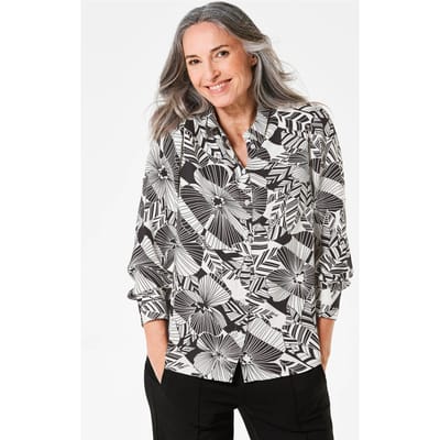 Gedessineerde blouse met bloemenpatroon - zwart / gebroken wit / gedess. - Gr. 42 van Goldner Fashion