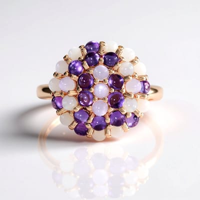 Cavill - Zilveren ring 925 sterling zilver - Witte maansteen 1,62 ct & Amethist 1,35 ct - Roségoud verguld - Ronde cabochon ring - Luxe sieraden
