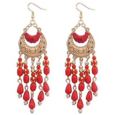 Bohemian Maan Tassel Oorbellen, Klassieke Acryl Gebogen Tanden Drop Oorbellen, Oorbellen rood