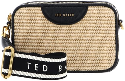 Ted Baker Schoudertas Baria Mini Webbing Faux Raffia Camera Bag Black Zwart