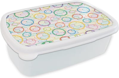Broodtrommel Wit - Lunchbox - Brooddoos - Muur - Cirkel - Patronen - 18x12x6 cm - Volwassenen