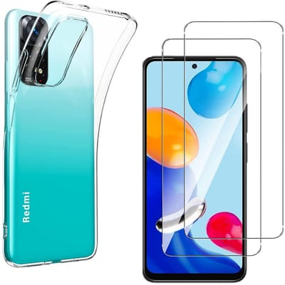 Hoesje Ultraslank geschikt voor Xiaomi Redmi Note 11 / Redmi Note 11s backcover siliconen Transparant en 2 stuks ScreenProtector Gehard Glas