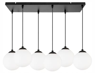 Light Home Florence 2250/15/6L – Hanglamp – 6 Lampenkappen Ø15 cm – Zwart Frame – Glas Wit – LED E27 – Modern Design