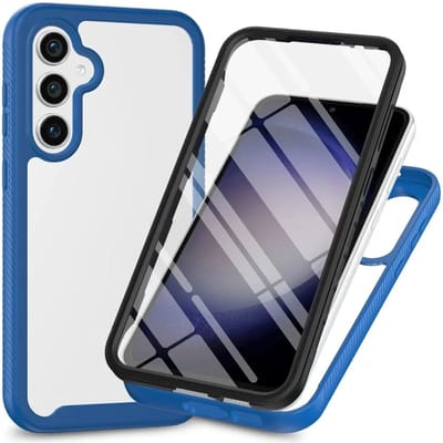 Hoesje met Ingebouwde Screenprotector Geschikt voor Samsung Galaxy S24 FE | Full Protect valbescherming | Schokbestendige Beschermhoes tegen Vallen | Shockproof | Doorzichtig / Blauw