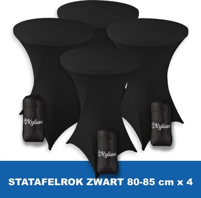 Statafelrok Zwart x 4 – 2 jaar garantie met Opbergtas - ∅ 80-85 x 110 cm - Statafelhoes - Luxe Extra Dikke Stretch Sta Tafelrok voor Statafel – Kras- en Kreukvrije Hoes - Kylians