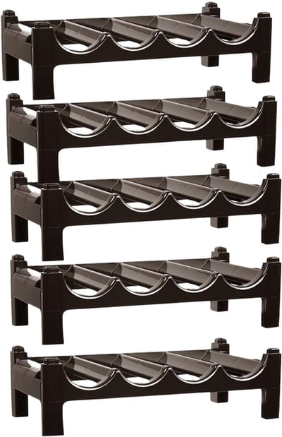 PlasticForte Wijnrek - 5x lagen - stapelbaar - bruin - kunststof - 43 x 23 x 13 cm - voor 20 flessen