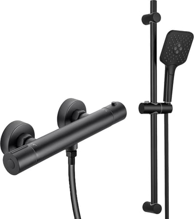 Auralum max Thermostatische Douchekraan - Doucheset - Met Glijstang - Handdouche met 3 straalstanden - Thermostaatkraan - Waterbesparend - Zwart