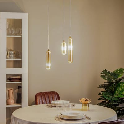 Lucande - hanglamp - 3lichts - Glas, metaal - H: 34.5 cm - G9 - amber, messing