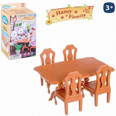 Tafel en stoelen set - Kindermeubels - Spelen met poppen - Schaal 1:4 - 14 x 75 cm - Bruin