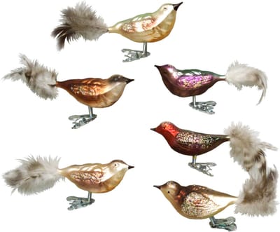 Krebs decoratie vogels - 6x stuks - diverse kleuren - glas - 11 cm - op clip - decoratievogeltjes - kerstboomversiering