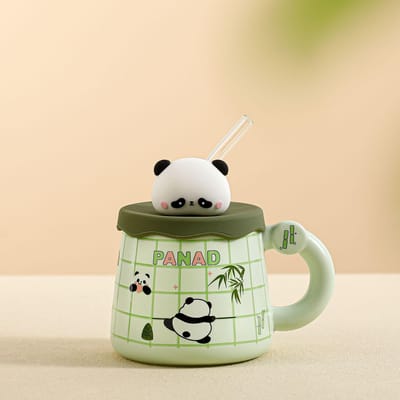 Schattige Panda Serie Keramische Kop Kom Creatieve Waterbeker Souvenir Panda Mok met Deksel Koffiekop Cadeau Cup + lid