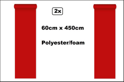 2x Rode loper polyester/foam vilt 60cm x 450cm - Gala hollywood thema feest kids party film verjaardag
