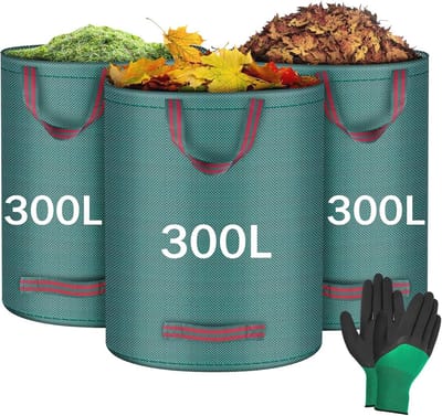 Tuinafvalzakken 300L - 3 Stuks, Zware Tuinzakken met Herbruikbare Tuinhandschoenen, Opvouwbare Campingrecyclingzakken