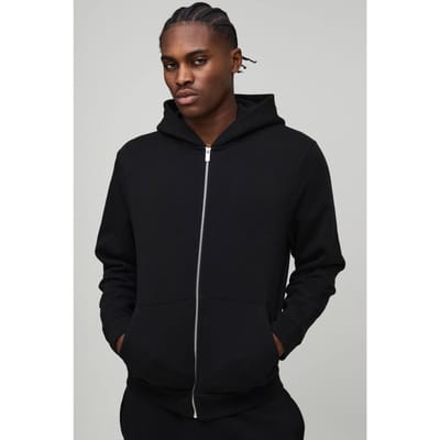 Essential Regular Zip Through Hoodie | Black | Size Medium