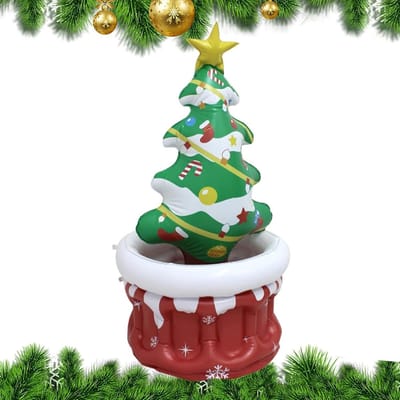 Opblaasbare Koelbox - Drankenhouder IJsemmer - Feestelijke Drankkoeling - Kerstboomvorm Decoratie - 36 x 36 x 70 cm - Groen