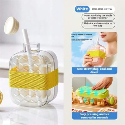 2-in-1 Waterfles met Ingebouwd IJsvak & Rietje Lekkagevrij Draagbare Sport Maker