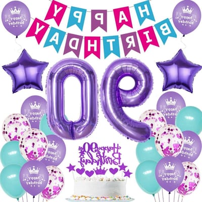 Paarse ballonnen voor 90ste verjaardag decoratie voor vrouwen - feestelijke versiering, verjaardagsfeest, 90 jaar vieren
