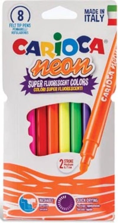 Carioca viltstift Neon, ophangzakje met 8 stuks in geassorteerde kleuren