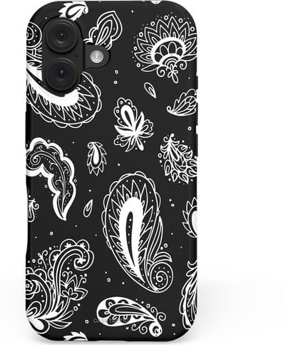 Casetastic hoesje geschikt voor Apple iPhone 16 - MagSafe - Dubbellaagse bescherming - Paisley pracht - Fashion Case - Zwart Grijs