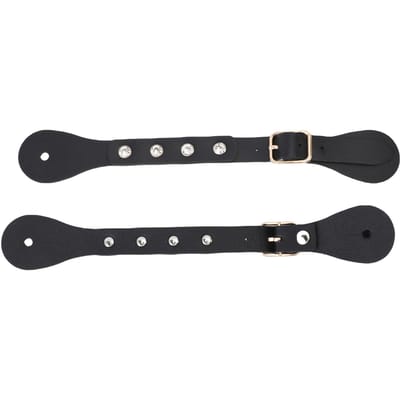 1 Paar Spoorriemen Verstelbaar Strass Versierd Synthetisch Leer Western Vintage Spoorlaarsriemen voor Laarzen zwart