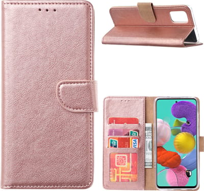 LuxeBass Hoesje geschikt voor Samsung Galaxy A51 - Bookcase Rose goud - portemonnee hoesje - telefoonhoes - gsm hoes - telefoonhoesjes