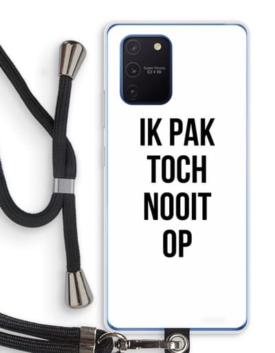 Case Company® - Hoesje met koord geschikt voor Samsung Galaxy Note 10 Lite hoesje met Koord - Ik pak nooit op - Telefoonhoesje met Zwart Koord - Bescherming aan alle Kanten en Over de Schermrand
