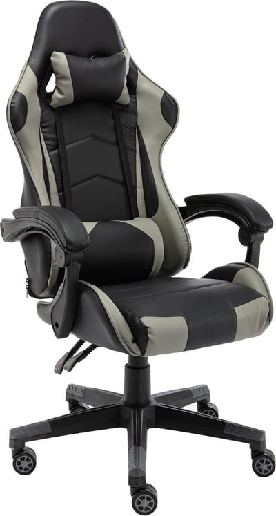 Alora Gaming stoel X-TREME - Grijs/Zwart - Met Nekkussen & Verstelbaar Rugkussen - Kunstleer - Gamstoel - Game Stoel - Gaming chair - Bureaustoel