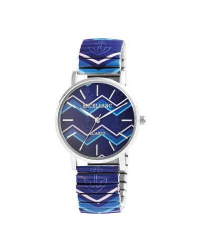 Excellanc-model 1700060-003-Dameshorloge-rekbare band-paars-Donkerblauw-lichtblauw-Marine-3 atm waterdicht-diameter 35mm